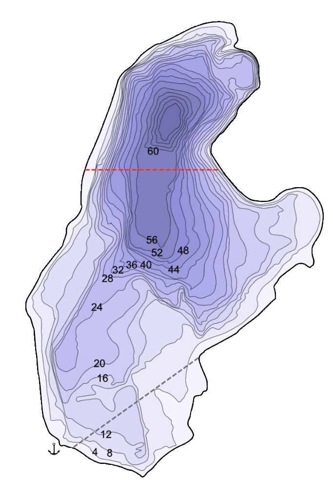 Mapa Mosteckého jezera – hloubkový profil